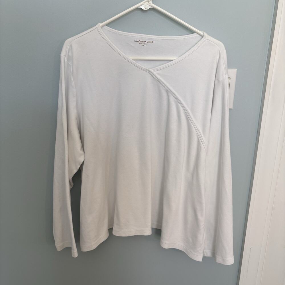 Coldwater Creek White Wrap Front Top Egyptian Cotton Long Sleeve Size 3 XL